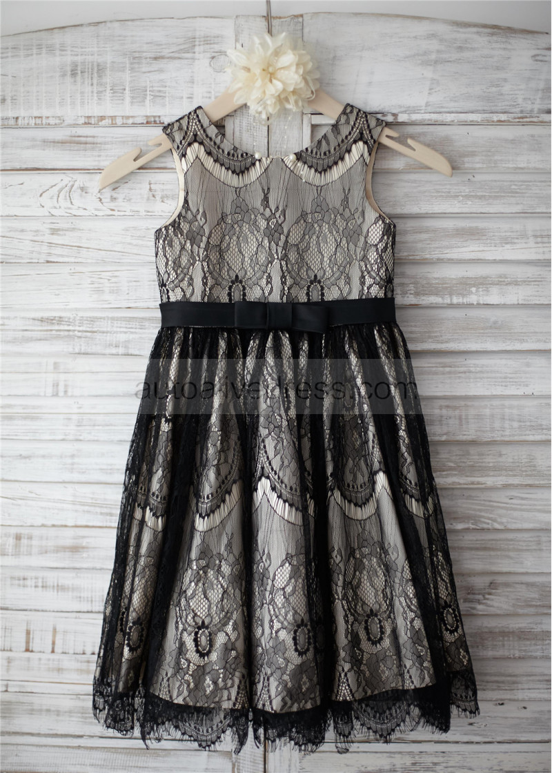 black lace flower girl dress