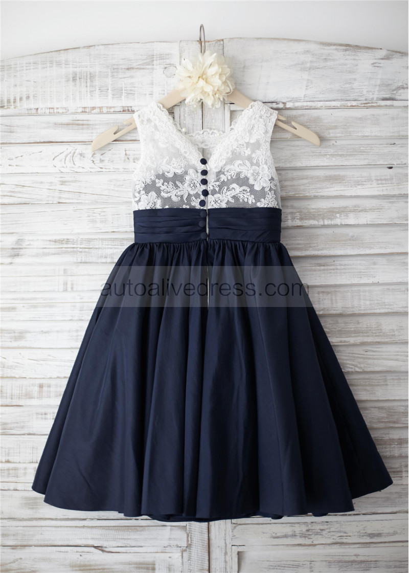 a line navy blue taffeta ivory lace v back knee length how to change a chart style