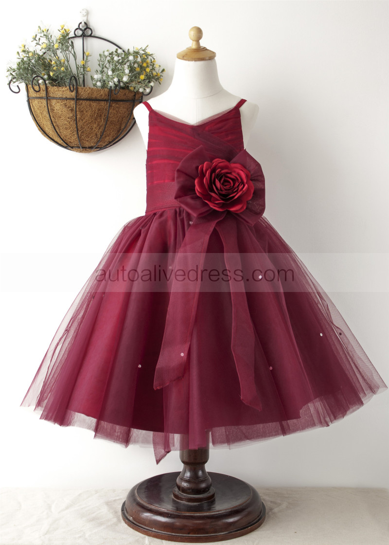 burgundy tulle flower girl dress