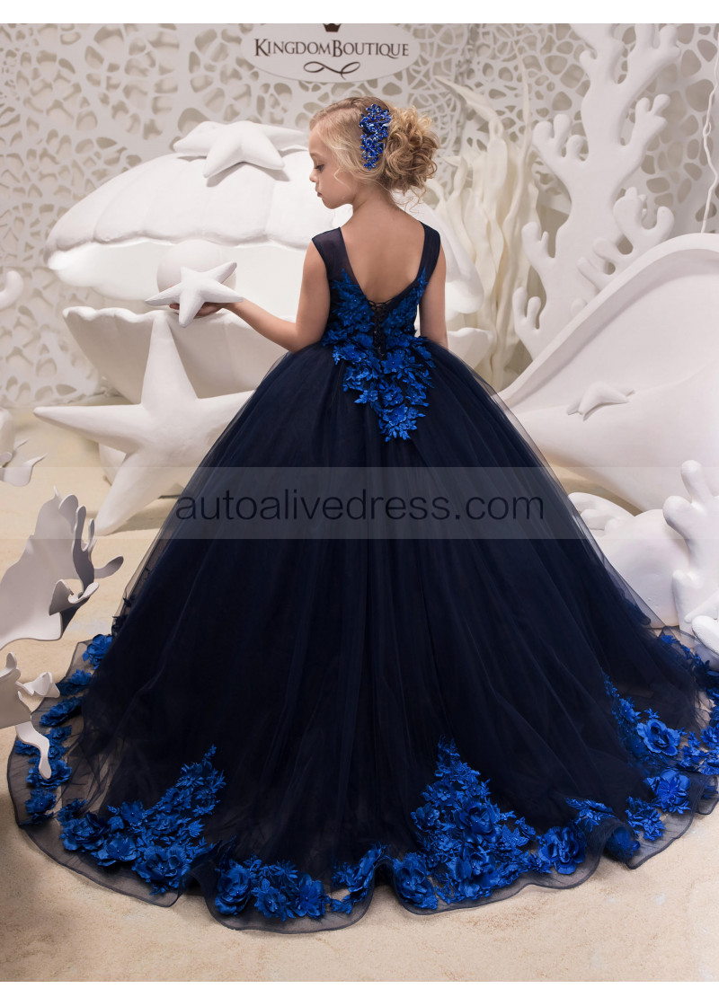 silver and blue flower girl dresses