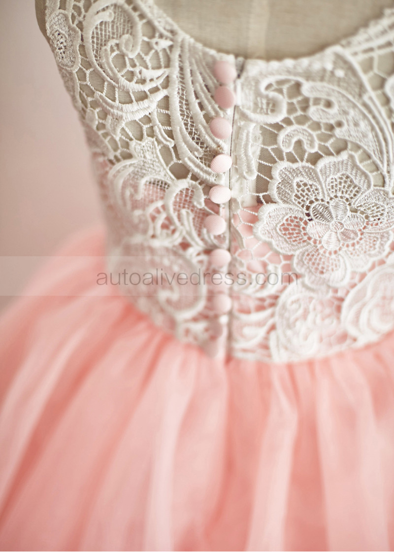 Get A Line Ivory Lace Peach Pink Tulle Flower Girl Dress For Android Wallpaper A Line Ivory Lace Peach Pink Tulle Flower Girl Dress For Free