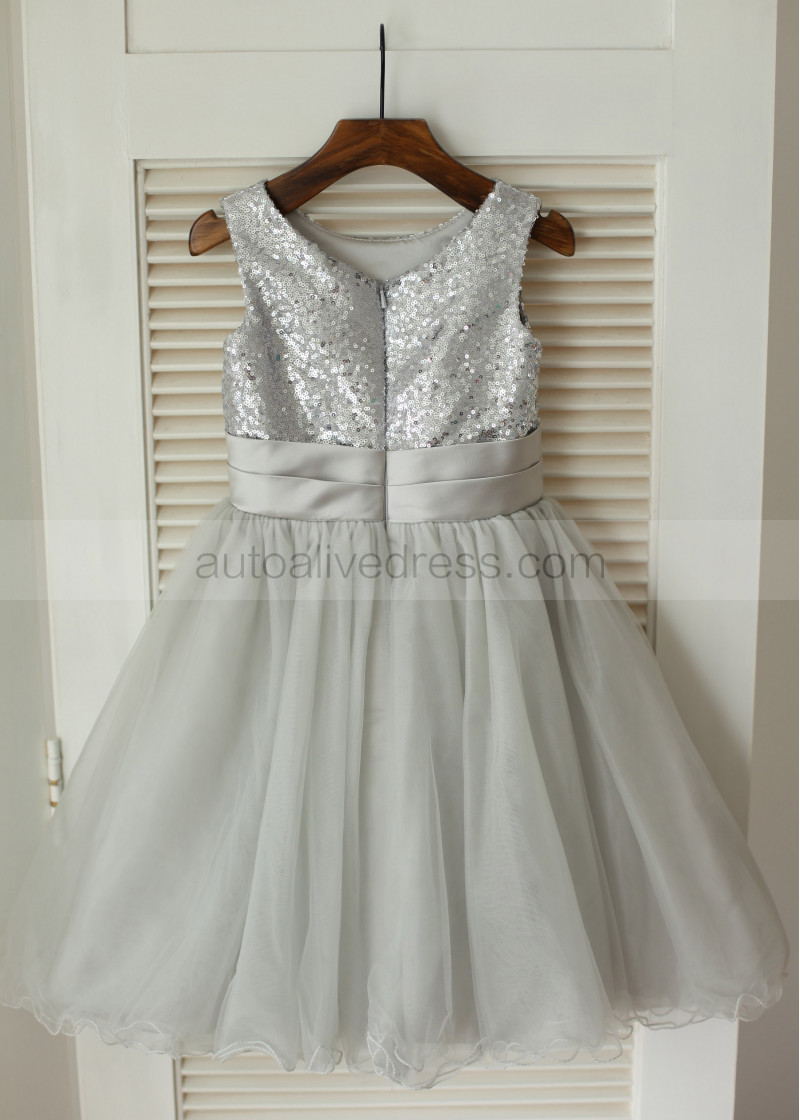 silver sequin flower girl dress