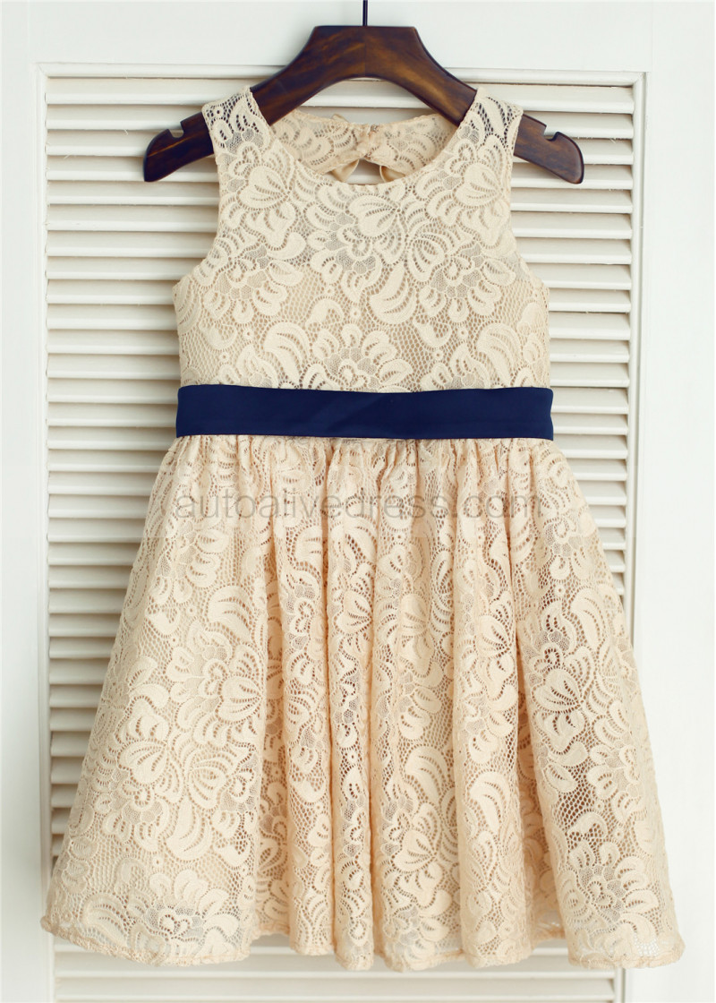 navy and pink flower girl dress