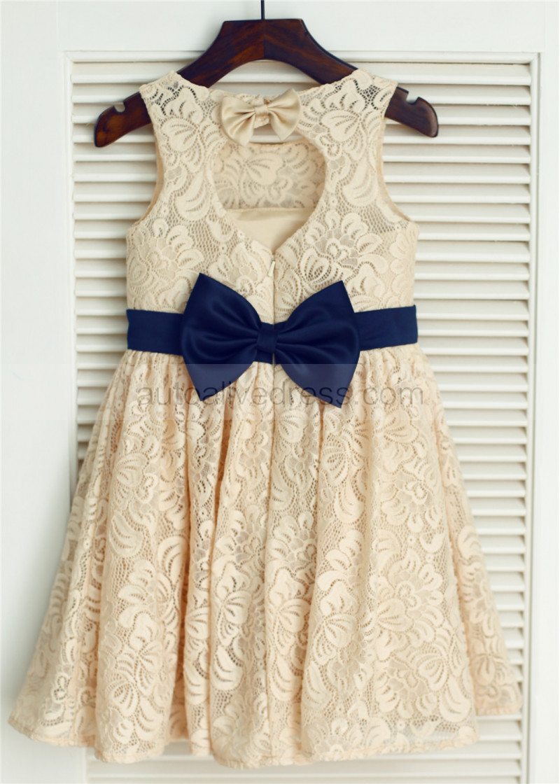 champagne and navy flower girl dresses