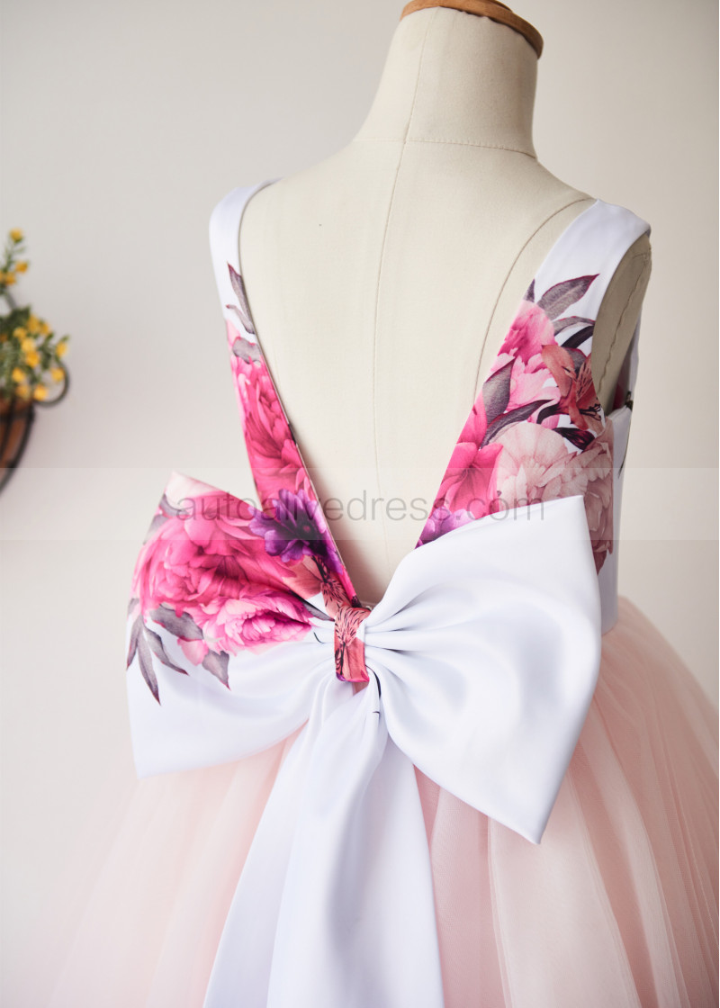 Princess Printed Satin Blush Pink Tulle Floor Length