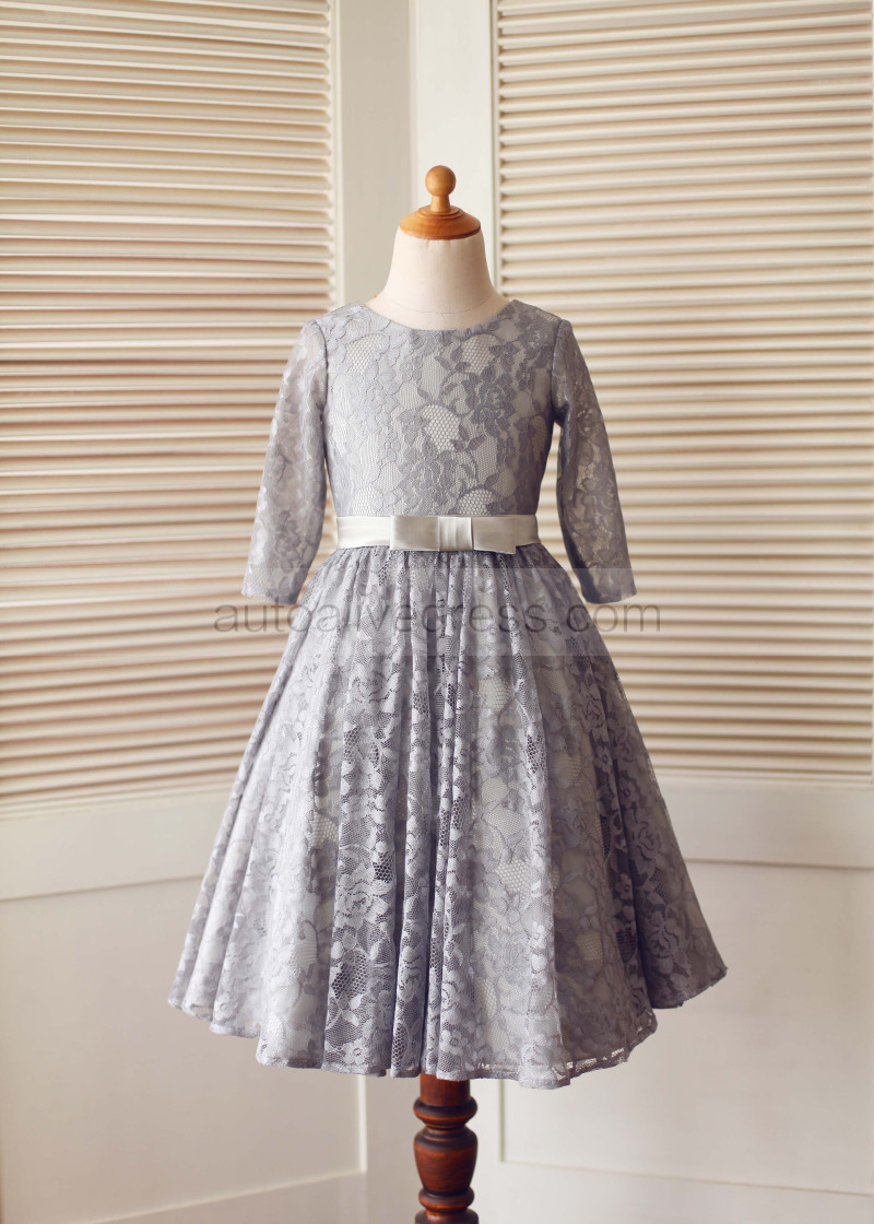 grey lace flower girl dress