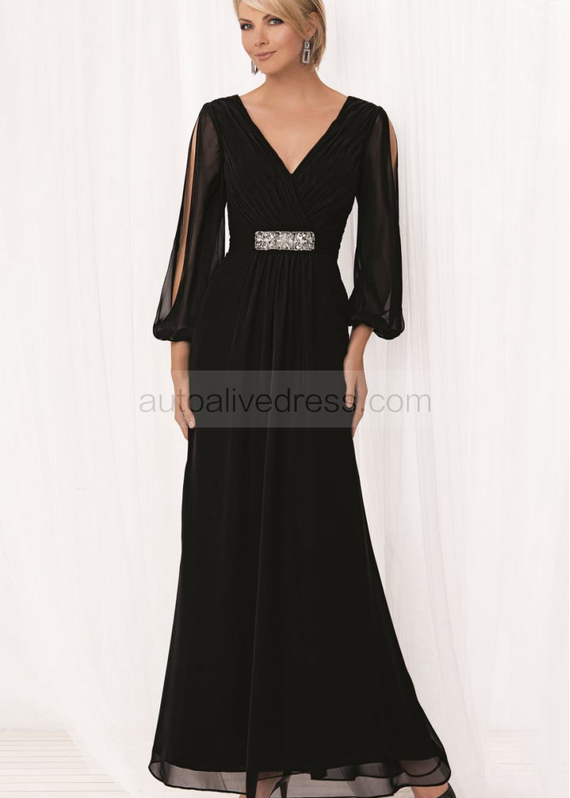 black pleated chiffon dress