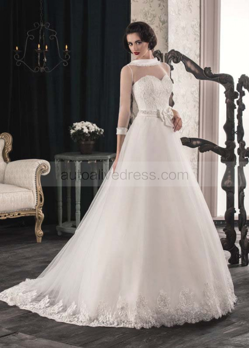 sheer neckline wedding dress