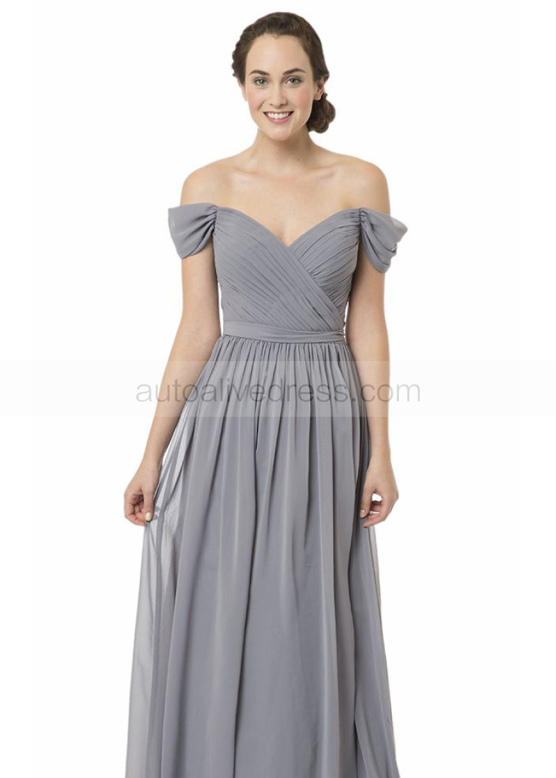 off the shoulder grey bridesmaid dresses