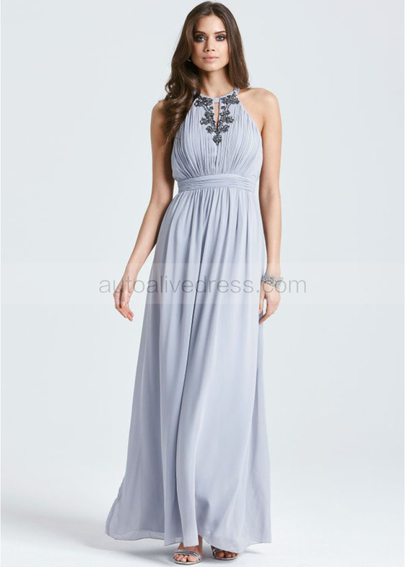 gray chiffon halter neck dress