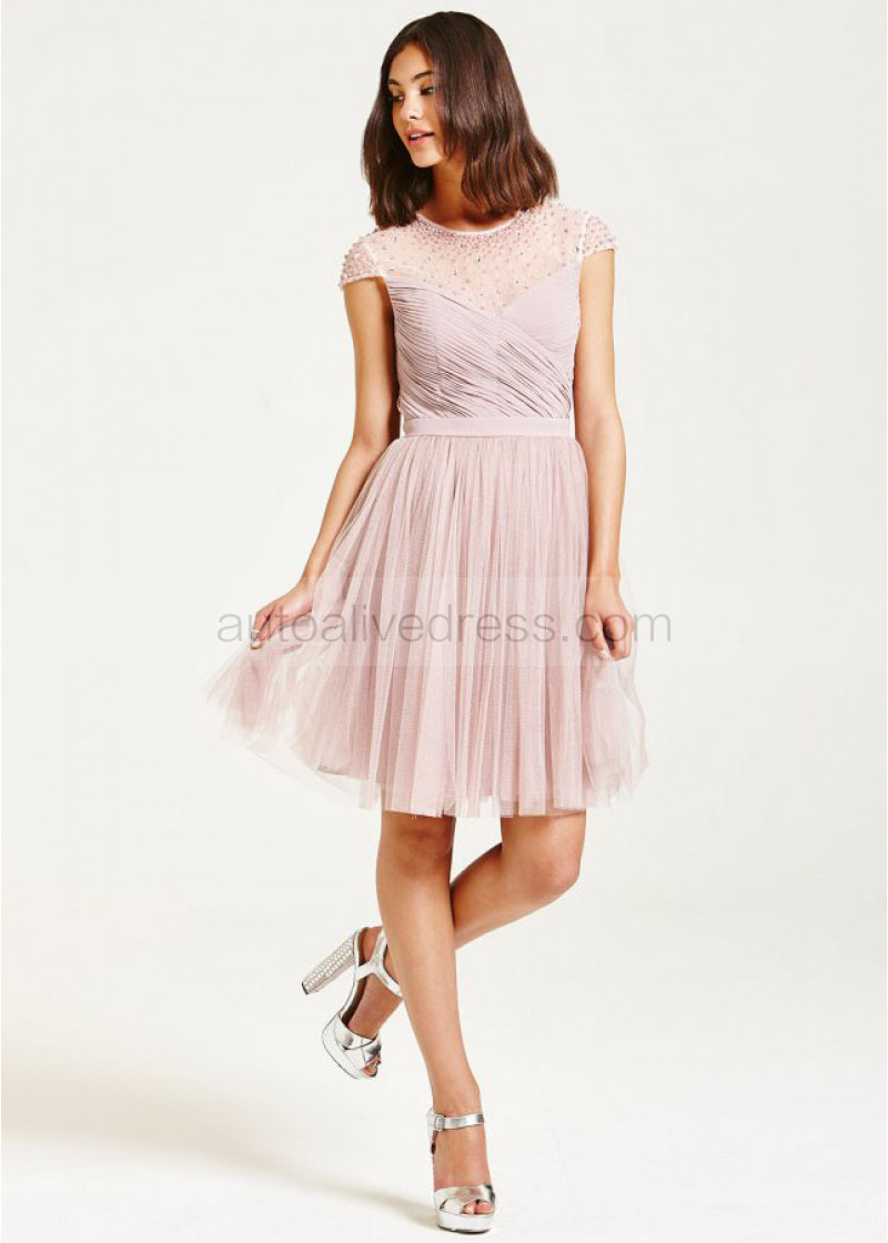 blush chiffon dress short