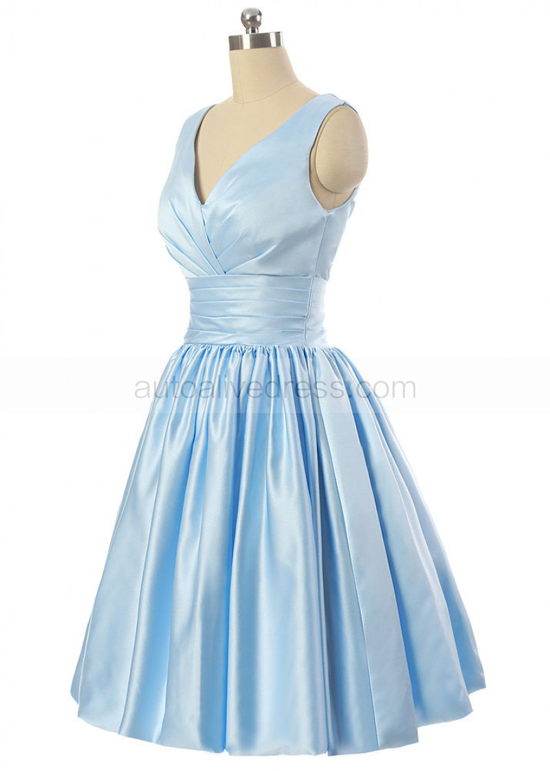 sky blue short bridesmaid dresses