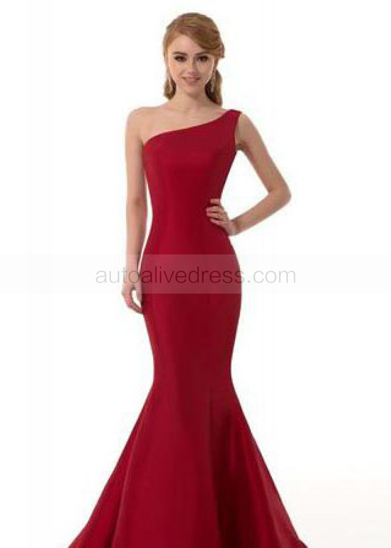 red satin one shoulder dress