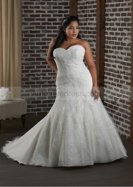 Mermaid Sweetheart Neckline Corset Back Ivory Lace Beads Plus