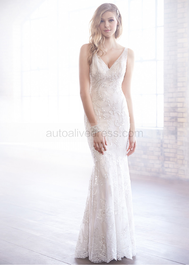 beaded sheath wedding dress