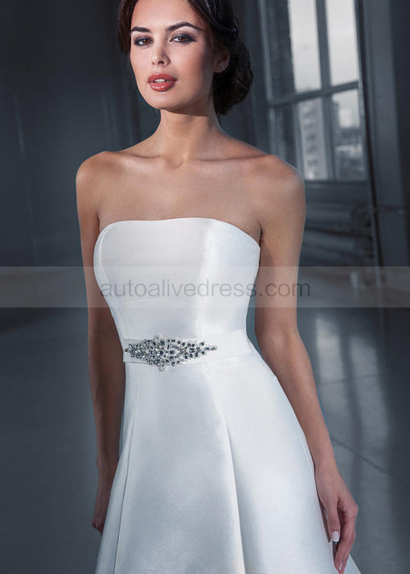 A Line Straight Neck Sleeveless Strapless Corset Back Ivory Twill