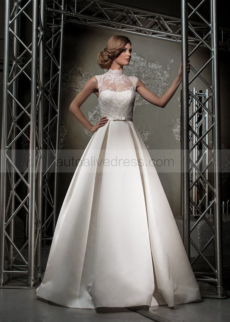 high neck satin wedding dress