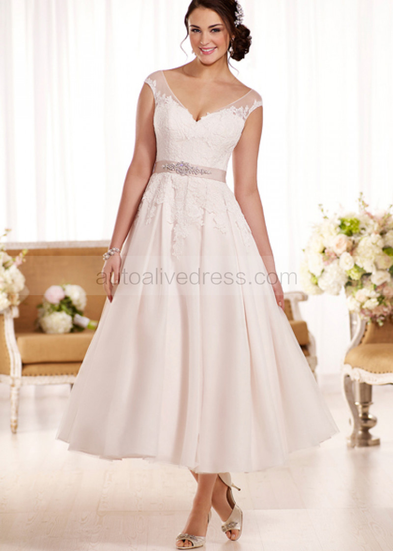 ivory lace tea length dress
