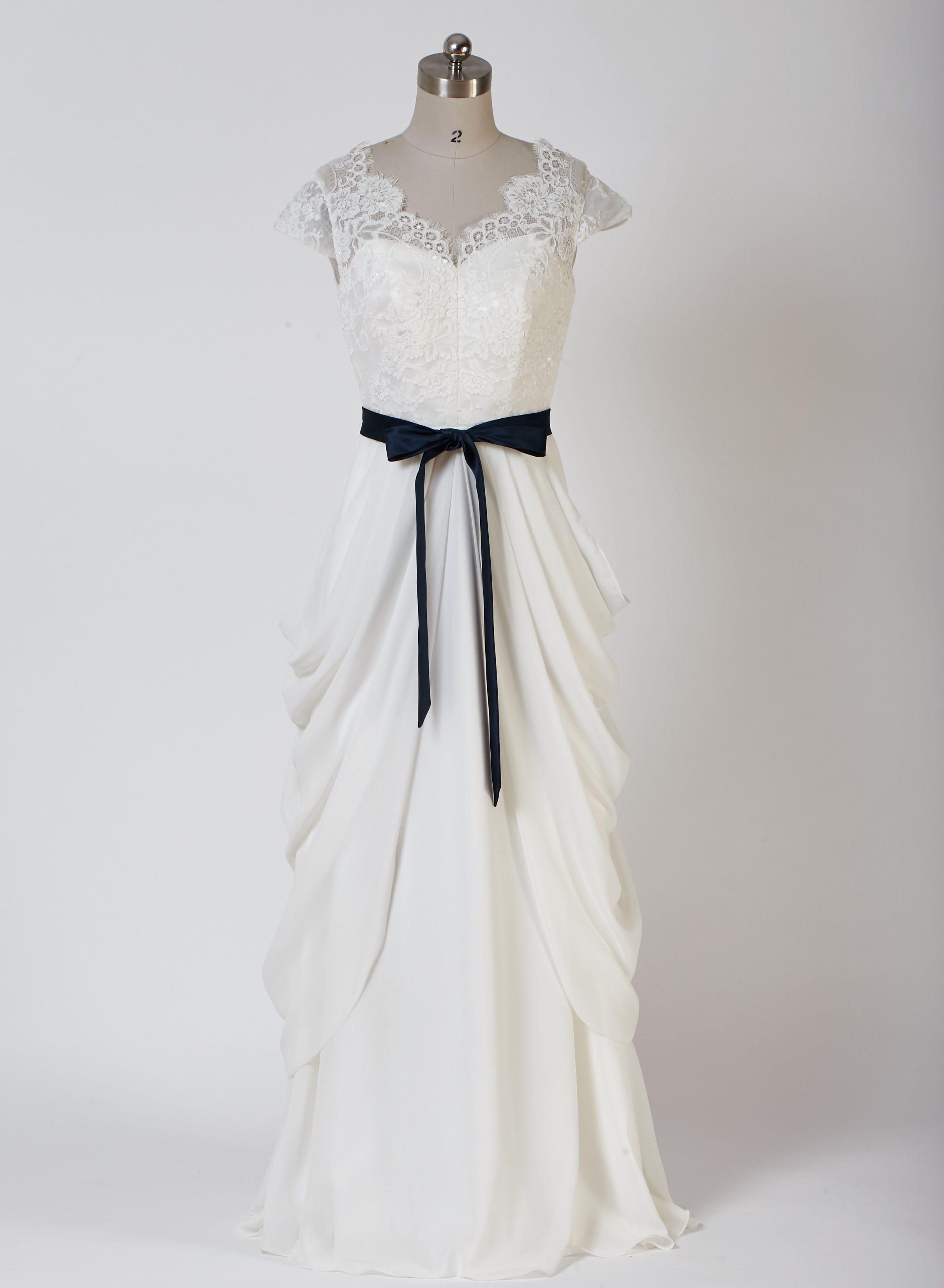 navy blue and white wedding dress