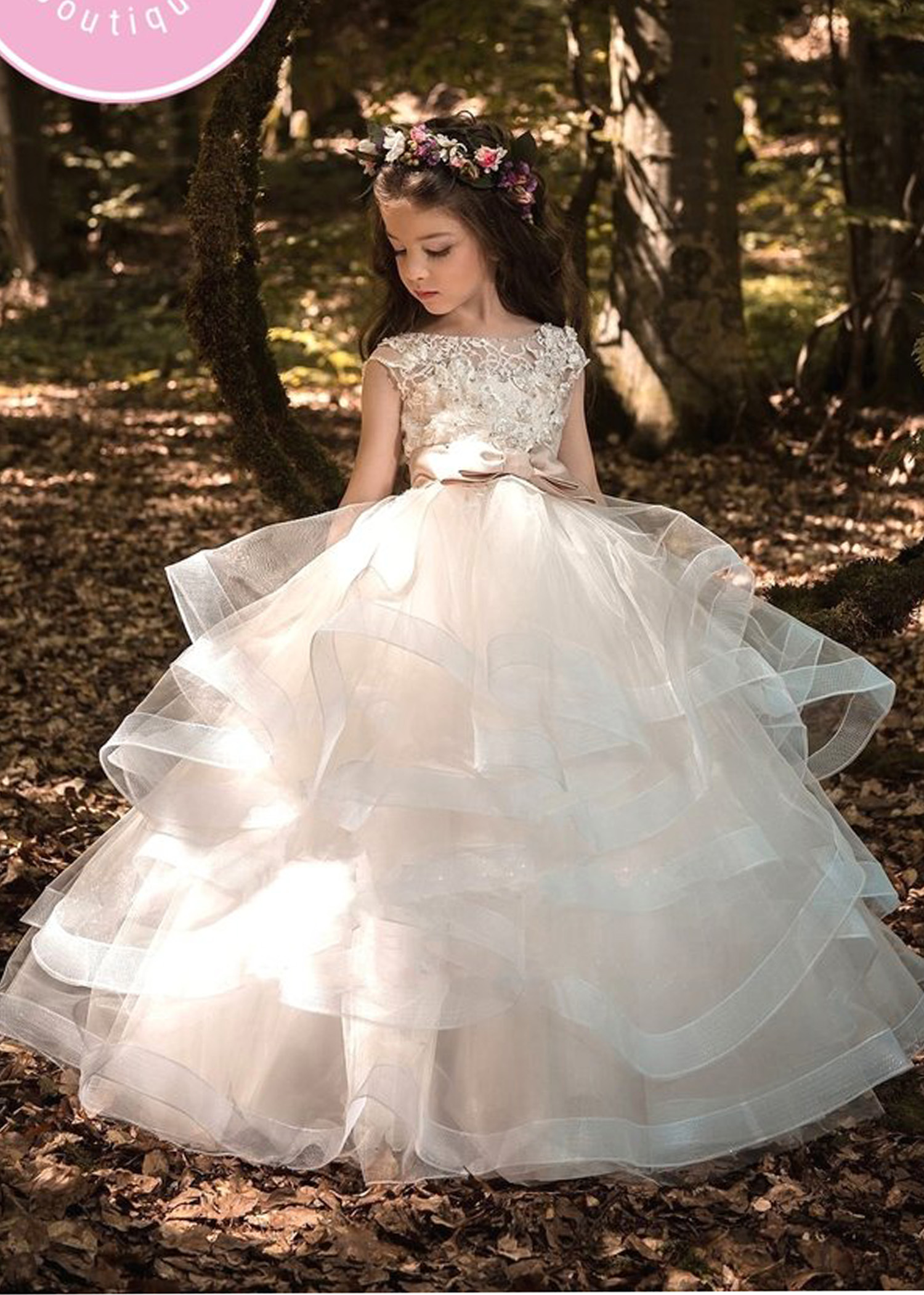 Princess Beaded Ivory Lace Tulle Ruffle 