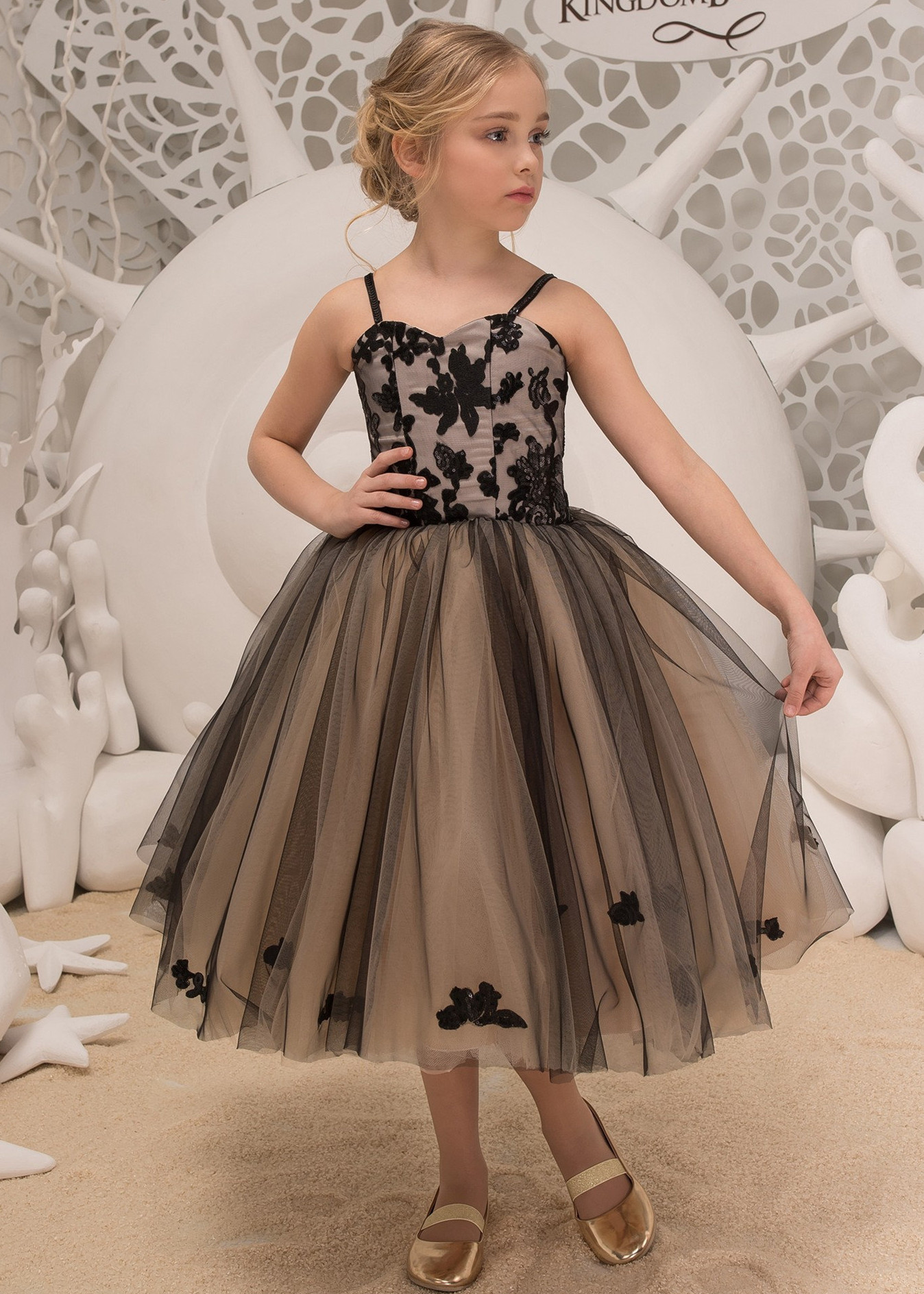 black tulle flower girl dress