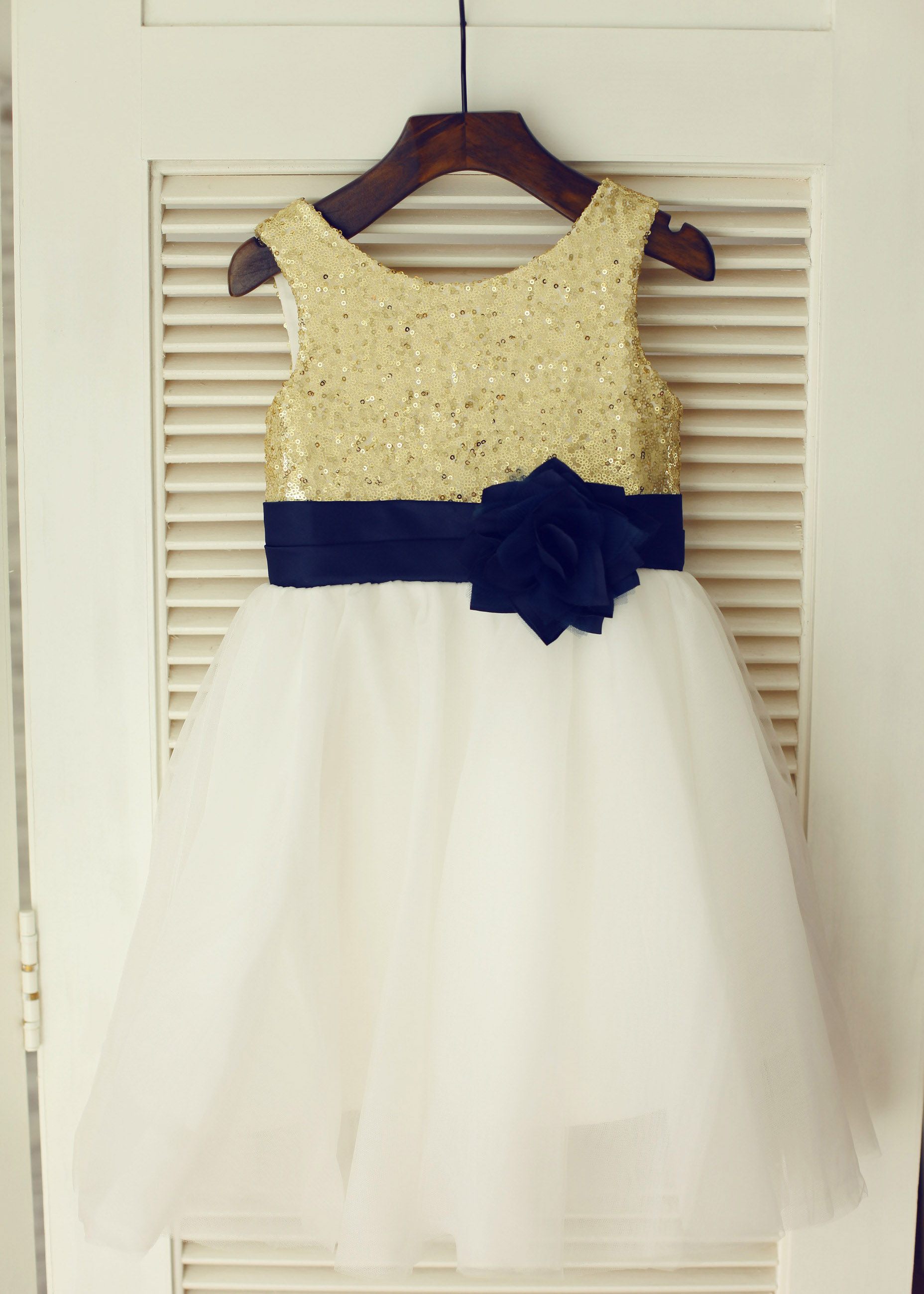 flower girl dresses navy blue and gold
