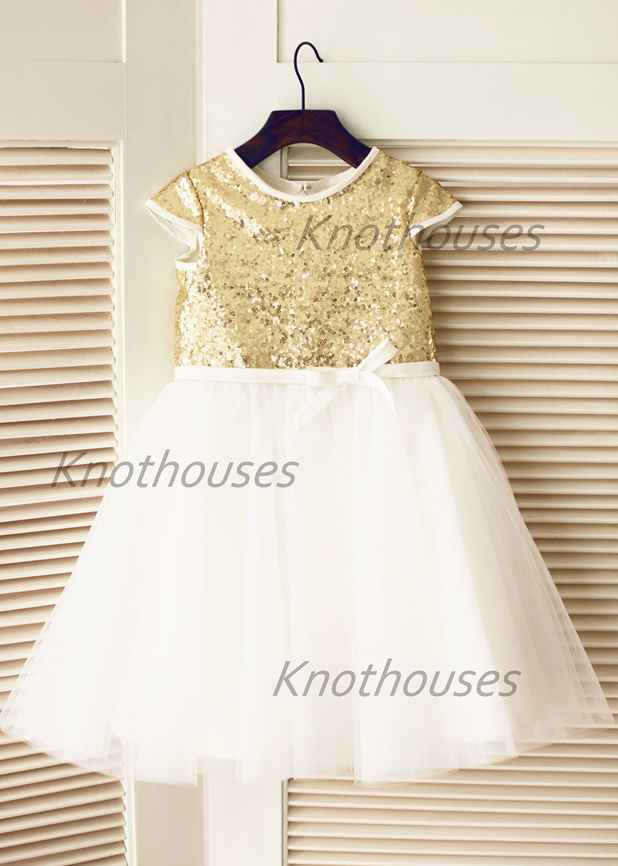 gold sequin flower girl dresses