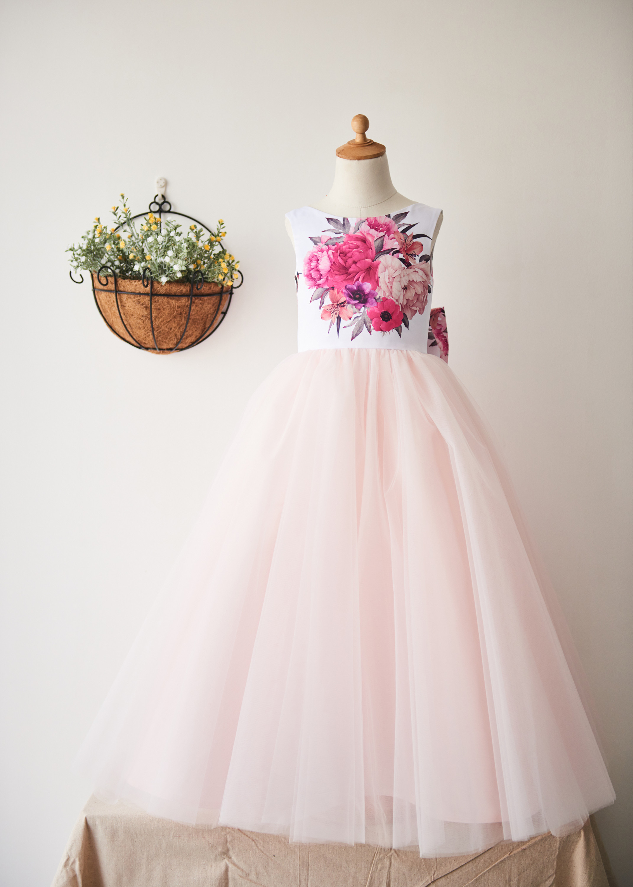 Princess Printed Satin Blush Pink Tulle Floor Length