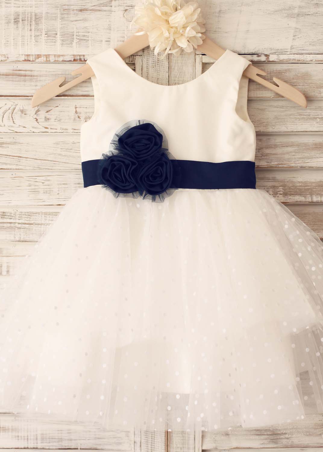 white and navy blue flower girl dresses