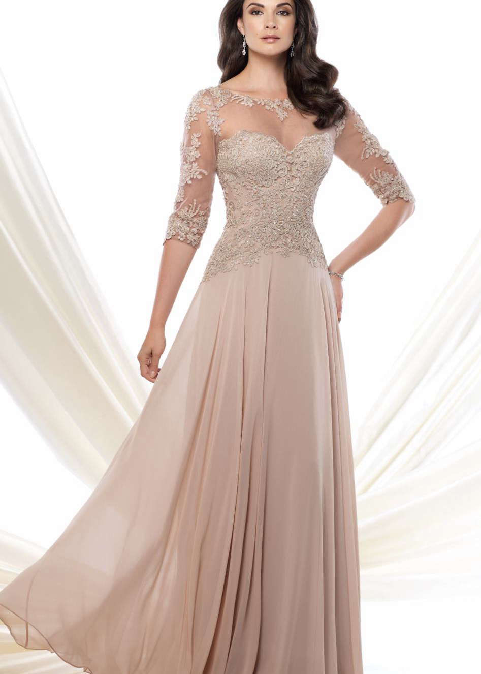 View Champagne Gold Dress With Sleeves Pics