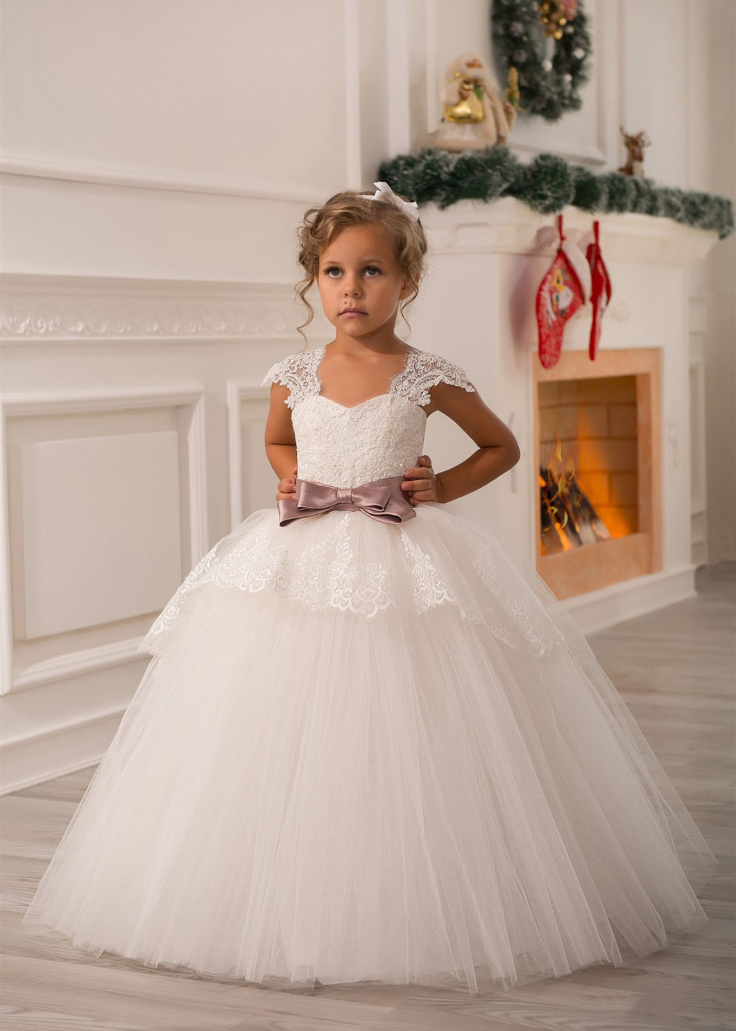 ivory long sleeve flower girl dress