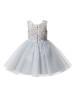 Ivory Lace Gray Tulle Knee Length Flower Girl Dress
