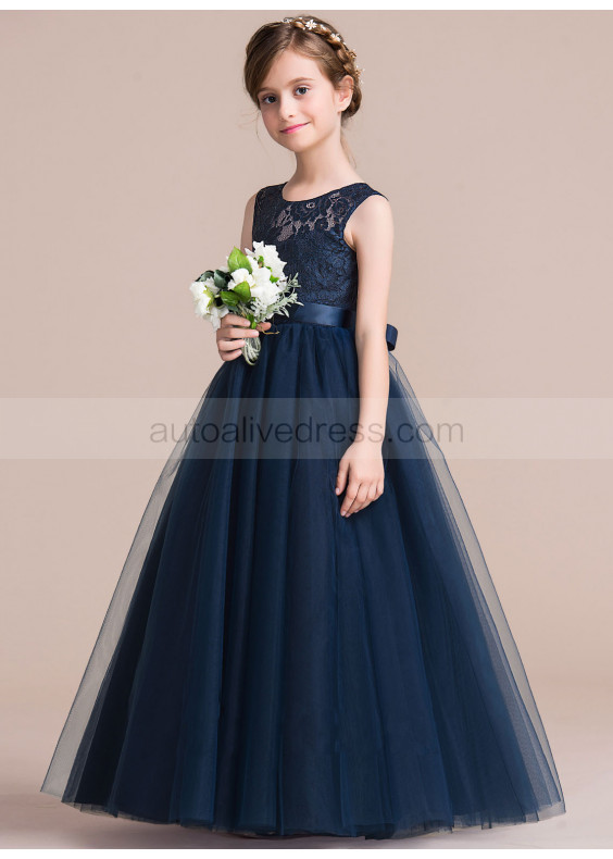 Navy Blue Lace Tulle Fashionable Flower Girl Dress Navy Blue Lace Tulle Fashionable Flower Girl Dress