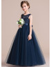 Navy Blue Lace Tulle Fashionable Flower Girl Dress