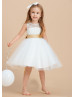 Ivory Lace Tulle Keyhole Back Cute Flower Girl Dress
