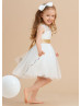 Ivory Lace Tulle Keyhole Back Cute Flower Girl Dress