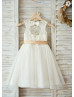 Ivory Lace Tulle Keyhole Back Cute Flower Girl Dress Classic Kids Dresses