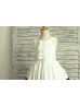 Hand Ruffled Ivory Navy Blue Striped Taffeta Vintage Flower Girl Dress