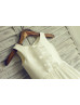 Hand Ruffled Ivory Navy Blue Striped Taffeta Vintage Flower Girl Dress