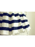 Ivory Navy Blue Taffeta Stripe Short Flower Girl Dress