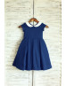 Ivory Peter Pan Collar Navy Blue Cotton Comfortable Flower Girl Dress