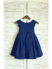 Ivory Peter Pan Collar Navy Blue Cotton Comfortable Flower Girl Dress Ivory Peter Pan Collar Navy Blue Cotton Comfortable Flower Girl Dress