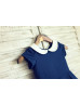 Ivory Peter Pan Collar Navy Blue Cotton Comfortable Flower Girl Dress Ivory Peter Pan Collar Navy Blue Cotton Comfortable Flower Girl Dress