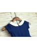 Ivory Peter Pan Collar Navy Blue Cotton Comfortable Flower Girl Dress Ivory Peter Pan Collar Navy Blue Cotton Comfortable Flower Girl Dress