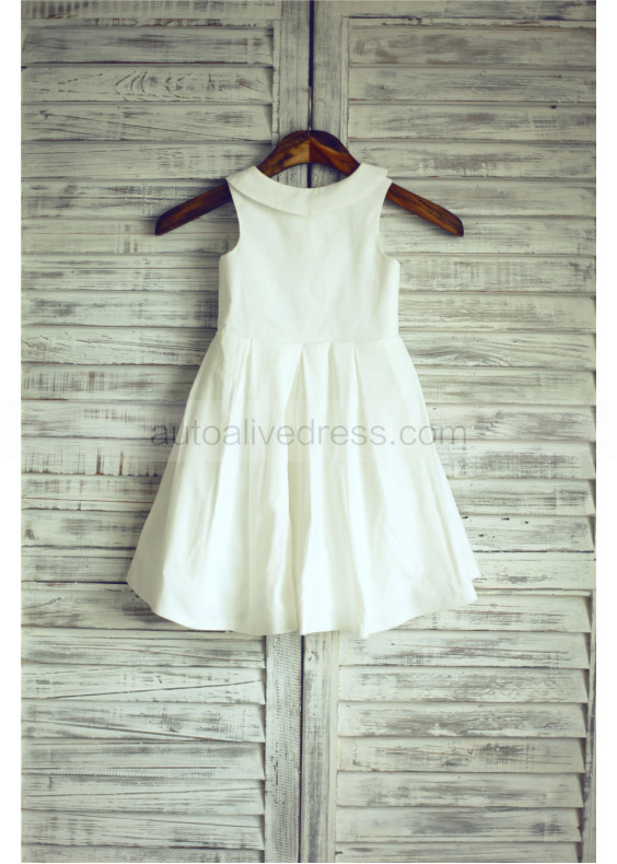Ivory Cotton Pearl Buttons Back Knee Length Flower Girl Dress Ivory Cotton Pearl Buttons Back Knee Length Flower Girl Dress