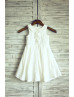 Ivory Cotton Pearl Buttons Back Knee Length Flower Girl Dress