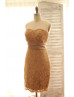 Strapless Brown Lace Knee Length Classic Bridesmaid Dress