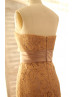 Strapless Brown Lace Knee Length Classic Bridesmaid Dress
