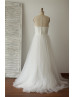 Ivory Tulle Embroidery Long Wedding Dress 