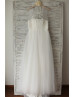 Ivory Tulle Embroidery Long Wedding Dress 